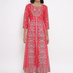 W Festive Floral Print Shantung Kurta With Parallel Pant-picture-8
