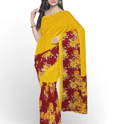 Florence Yellow & Red Floral Pure Georgette Fusion Dharmavaram Saree-49