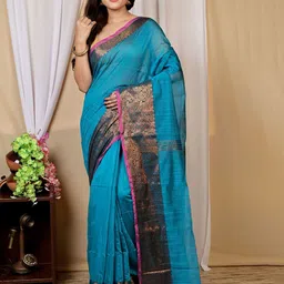 PuJoy Paisley Zari Pure Cotton Handloom Taant Saree-picture-15