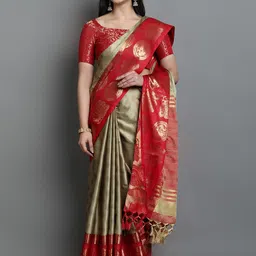 SILKWEAR Ethnic Motifs Zari Silk Cotton Kanjeevaram Saree-picture-47