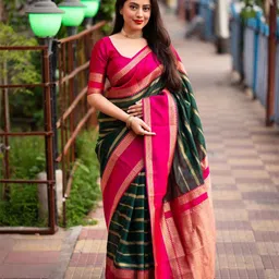 KALINI Striped Zari Banarasi Saree-image-41