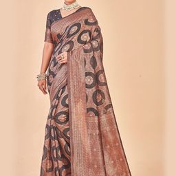 Anouk Black & Gold-Toned Ethnic Motifs Woven Design Zari Kanjeevaram Saree-image-57