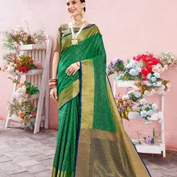 Anouk Green & Gold-Toned Bandani Woven Design Zari Kanjeevaram Saree-57