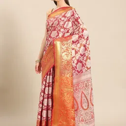 Silk Land Pink & White Floral Zari Tissue Heavy Work Kanjeevaram Saree-picture-2