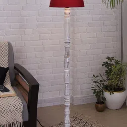 Homesake Red & White Wood Antique Athens Candlestick Floor Lamp With Drum Shade-44