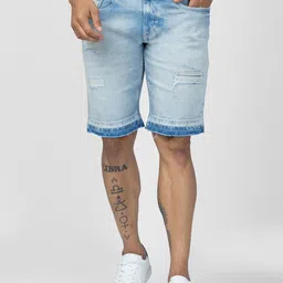 SPYKAR Men Washed Cotton Regular Fit Denim Shorts-picture-13