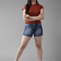 UTH by Roadster Girls Navy Blue Washed Denim Shorts-image-56