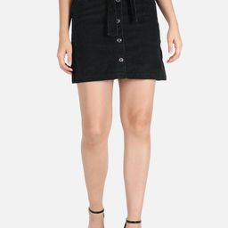The Dry State Women Black Solid A-Line Denim Skirt-image-47
