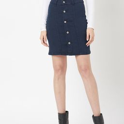 Chemistry Stretchable Solid A-line Mini Denim Skirt-image-56