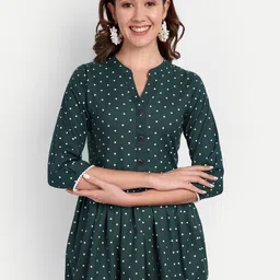 HANUMNTRA Polka Dots Printed Mandarin Collar Peplum Top-image-83