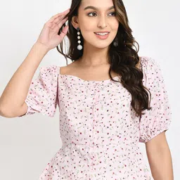 V&M Floral Print Crepe Peplum Top-55