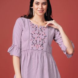 MOJILAA Floral Embroidered Bell Sleeves Gathered or Pleated Peplum Top-21