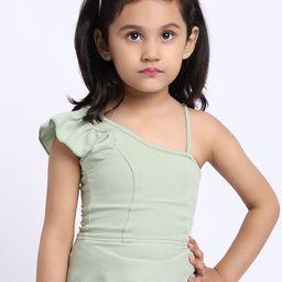 ELEVANTO Girls Green Solid One Shoulder Peplum Top-picture-7