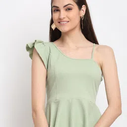 ELEVANTO Women Green One Shoulder Ruffles Peplum Top-picture-21
