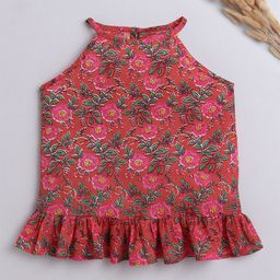The Magic Wand Girls Floral Printed Cotton Peplum Top-image-98