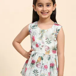 Maaesa Girls Floral Printed Gathered Cotton Peplum Top-13