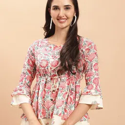 Rajnandini Floral Print Layered Pure Cotton Peplum Top-image-90