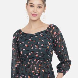 Slenor Sweetheart Neck Floral Print Sweetheart Neck Georgette Peplum Top-image-81