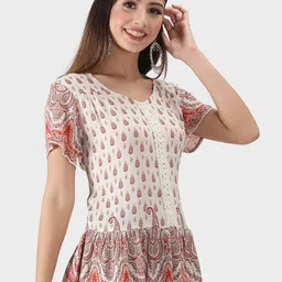 DEBONATELLA White & Red Printed Crepe Peplum Top image 4