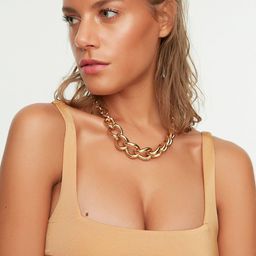 Trendyol Women Golden-Coloured Solid Swim Top-image-70