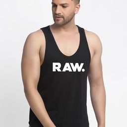 Friskers Men Black & White Printed Cotton Apple Cut Gym Vest-image-82