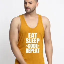 Friskers Men Mustard Printed Pure Cotton Gym Innerwear Vest-image-68