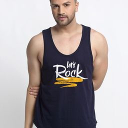Friskers Men Navy Blue Printed Cotton Innerwear Vests-image-89