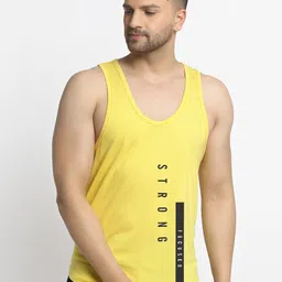 Friskers Men Yellow & Black Printed Pure Cotton Gym Vest-image-81
