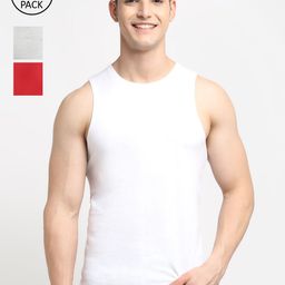 Friskers Men White and Red Pack Of 3 Solid Pure Cotton Innerwear Gym Vests-picture-19