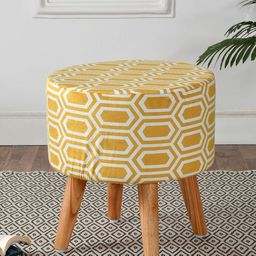 RIANCE CREATIONS Yellow & White Digital Printed Wooden Ottomans-13