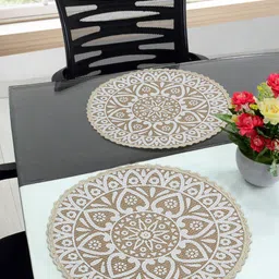 Saral Home Set Of 2 Beige Printed Cotton Round Table Placemats-27