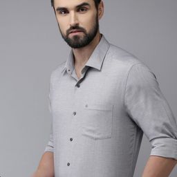 Arrow Men Grey Manhattan Slim Fit Textured Pure Cotton Formal Shirt-image-15