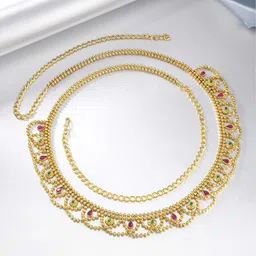 Peora Gold Plated Red & Green Kundan Studded Embellished Kamarbandh-30