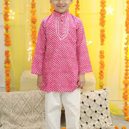 BownBee Boys Leheriya Printed Gotta Patti Pure Cotton Kurta with Pyjamas-53