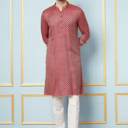 See Designs Mandarin Collar Woven Design Straight Kurta with Pyjamas-picture-24