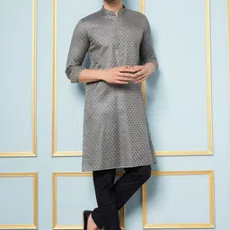 See Designs Woven Design Mandarin Collar Straight Kurta With Pyjamas-picture-21