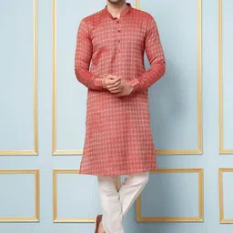 See Designs Mandarin Collar Woven Design Straight Kurta with Pyjamas-picture-49