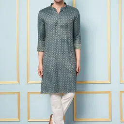 See Designs Mandarin Collar Woven Design Straight Kurta with Pyjamas-picture-29