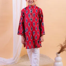 JUNITOS Boys Printed Regular Gotta Patti Pure Cotton Kurta with Pyjamas-image-7