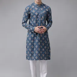 See Designs Men Ethnic Motifs Printed Pure Cotton Kurta With Trousers-image-34
