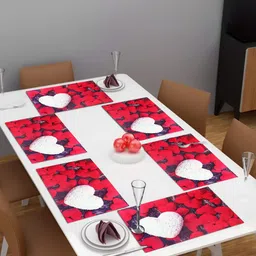 Dakshya Industries Red & White 6-Pieces Printed Rectangular Table Placemats image 1