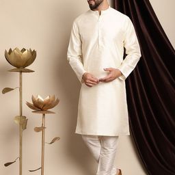 Anouk Cream-Coloured Band Collar Straight Kurta with Churidar-picture-14