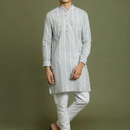VASTRAMAY Boys Ethnic Motifs Printed Pure Cotton Kurta With Pyjama-10