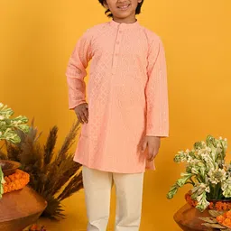 SAKA DESIGNS Boys Ethnic Motifs Embroidered Regular Sequinned Kurta with Pyjamas-image-58
