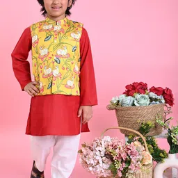 SAKA DESIGNS Boys Pure Cotton Kurta With Pyjamas & Jacket-37