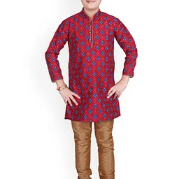 Pro-Ethic STYLE DEVELOPER Boys Mandarin Collar Ethnic Motifs Printed Kurta with Pyjamas-picture-53