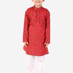 Pro-Ethic STYLE DEVELOPER Boys Mandarin Collar Floral Printed Kurta with Pyjamas-49