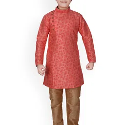 Pro-Ethic STYLE DEVELOPER Boys Floral Printed Band Collar Angrakha Kurta With Pyjamas-71