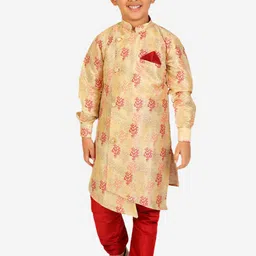 Pro-Ethic STYLE DEVELOPER Boys Asymmetric Floral Printed Straight Kurta with Pyjamas-5