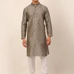 Jompers Men Grey Ethnic Motifs Kurta with Churidar-52